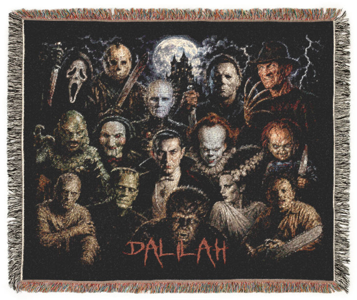 Personalized Halloween Horror Movie Lovers Blanket | Classic Horror Film Genre Collage Woven Throw | Macabre Gift | Creepy Tapestry