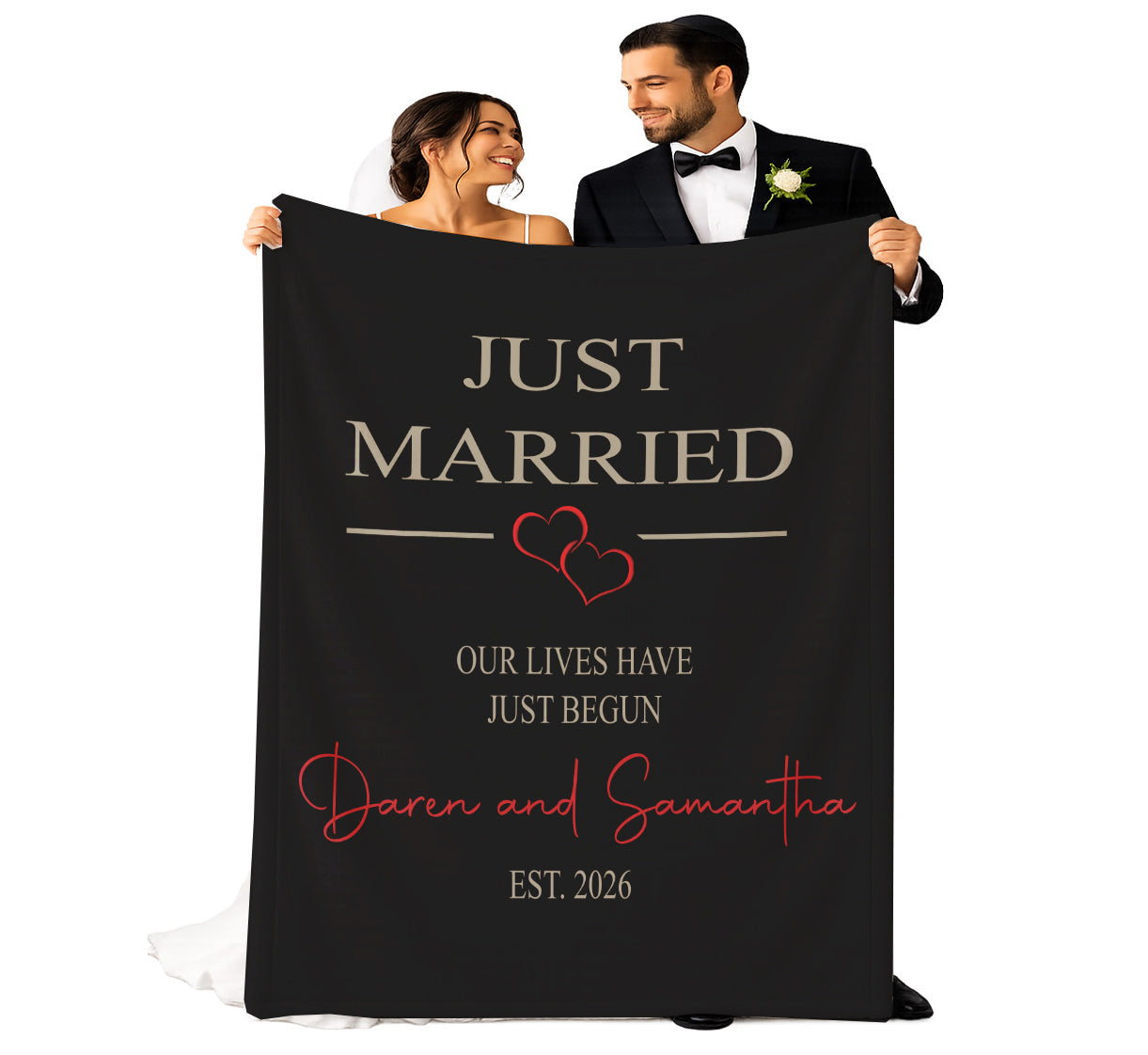 Personalized Wedding Gift for Couple, Custom Blanket with Names, Just Married Keepsake Gift, Bachelorette Present, Engagement Party Surprise