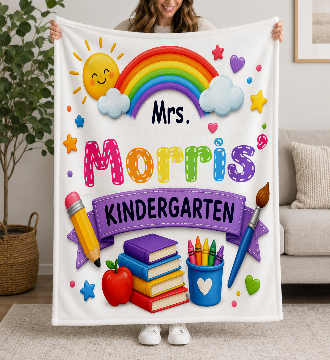 Custom Personalized Kindergarten Teacher's Blanket | Back to School | Classroom Keepsake | School Teacher Recognition Gift | Elementary
