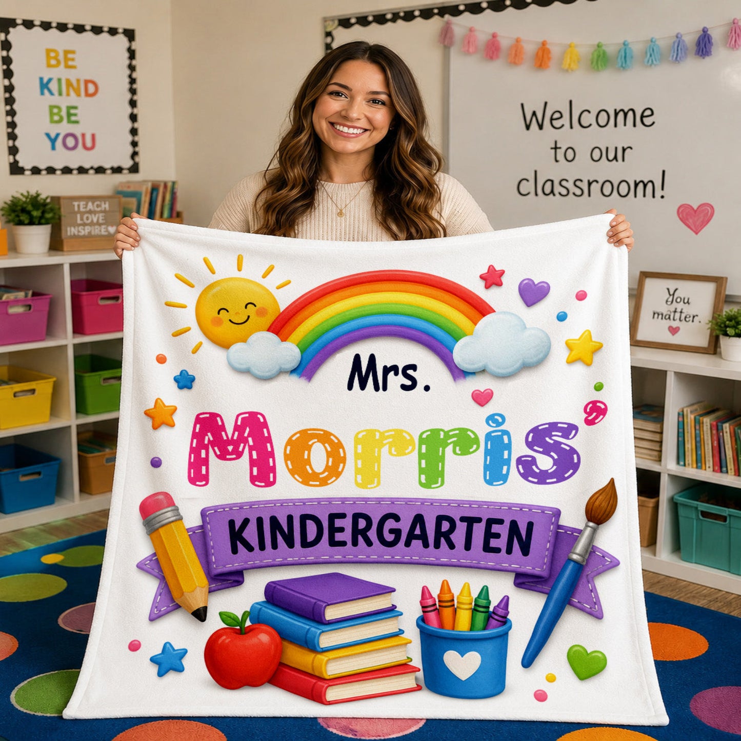 Custom Personalized Kindergarten Teacher's Blanket | Back to School | Classroom Keepsake | School Teacher Recognition Gift | Elementary