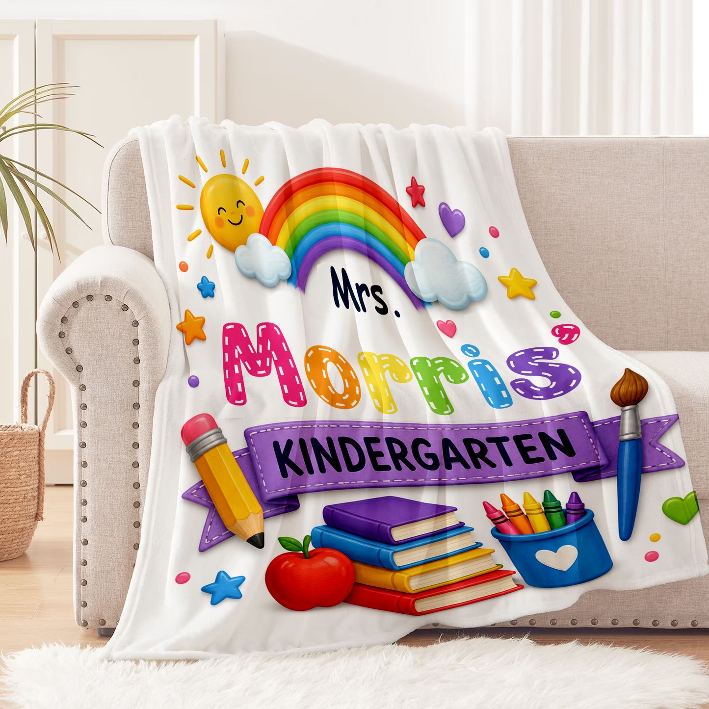 Custom Personalized Kindergarten Teacher's Blanket | Back to School | Classroom Keepsake | School Teacher Recognition Gift | Elementary