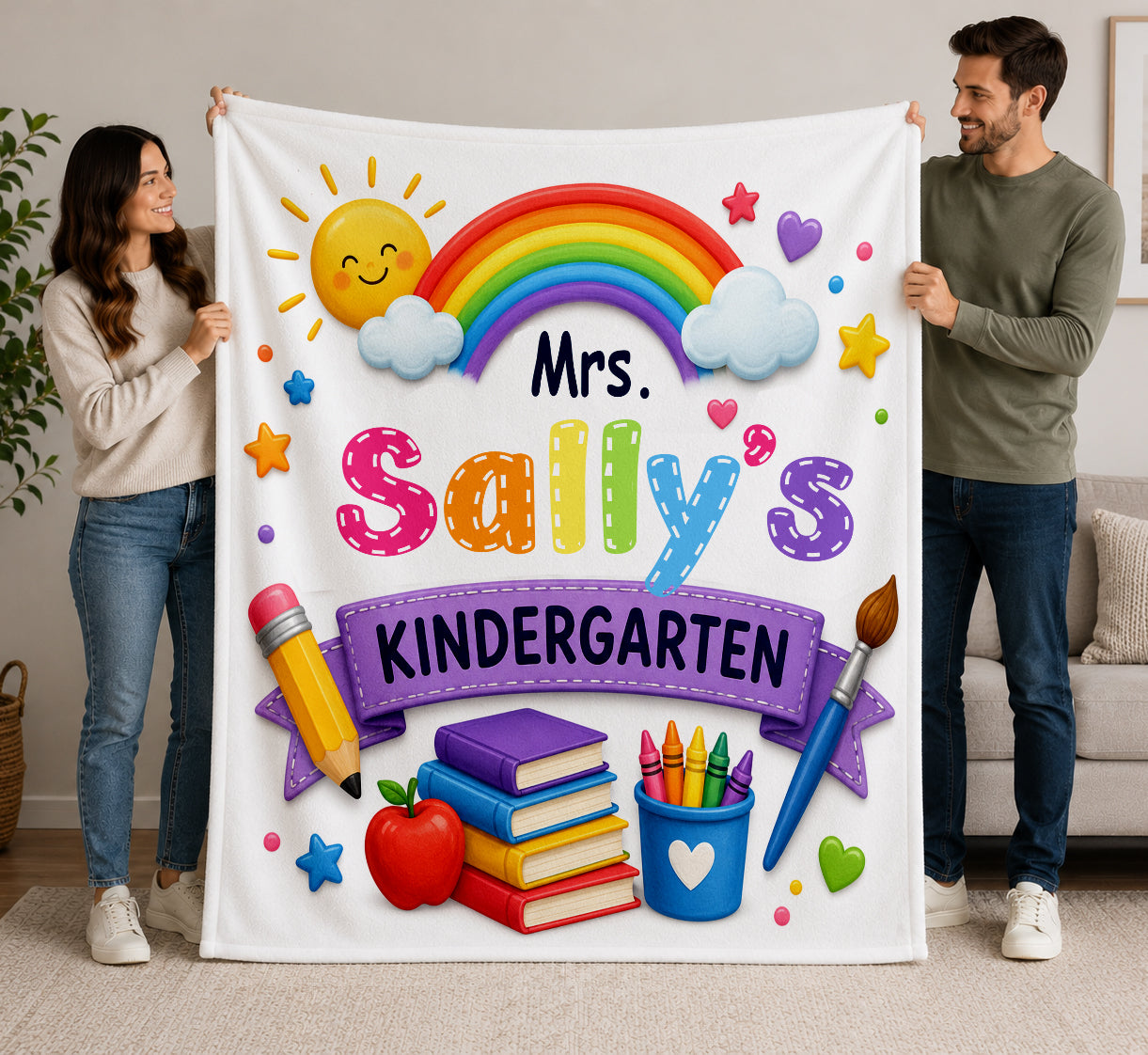 Custom Personalized Kindergarten Teacher's Blanket | Back to School | Classroom Keepsake | School Teacher Recognition Gift | Elementary