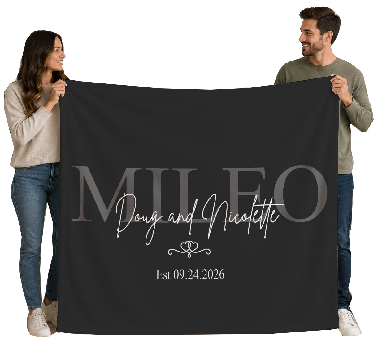 Personalized Wedding Blanket with Names & Date, Anniversary Engagement Throw, Custom Couple Gift, Bridal Shower or Bachelorette Present