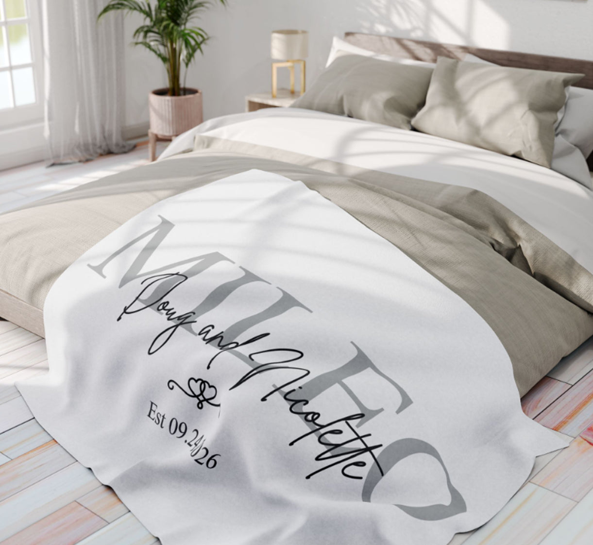 Personalized Wedding Blanket with Names & Date, Anniversary Engagement Throw, Custom Couple Gift, Bridal Shower or Bachelorette Present