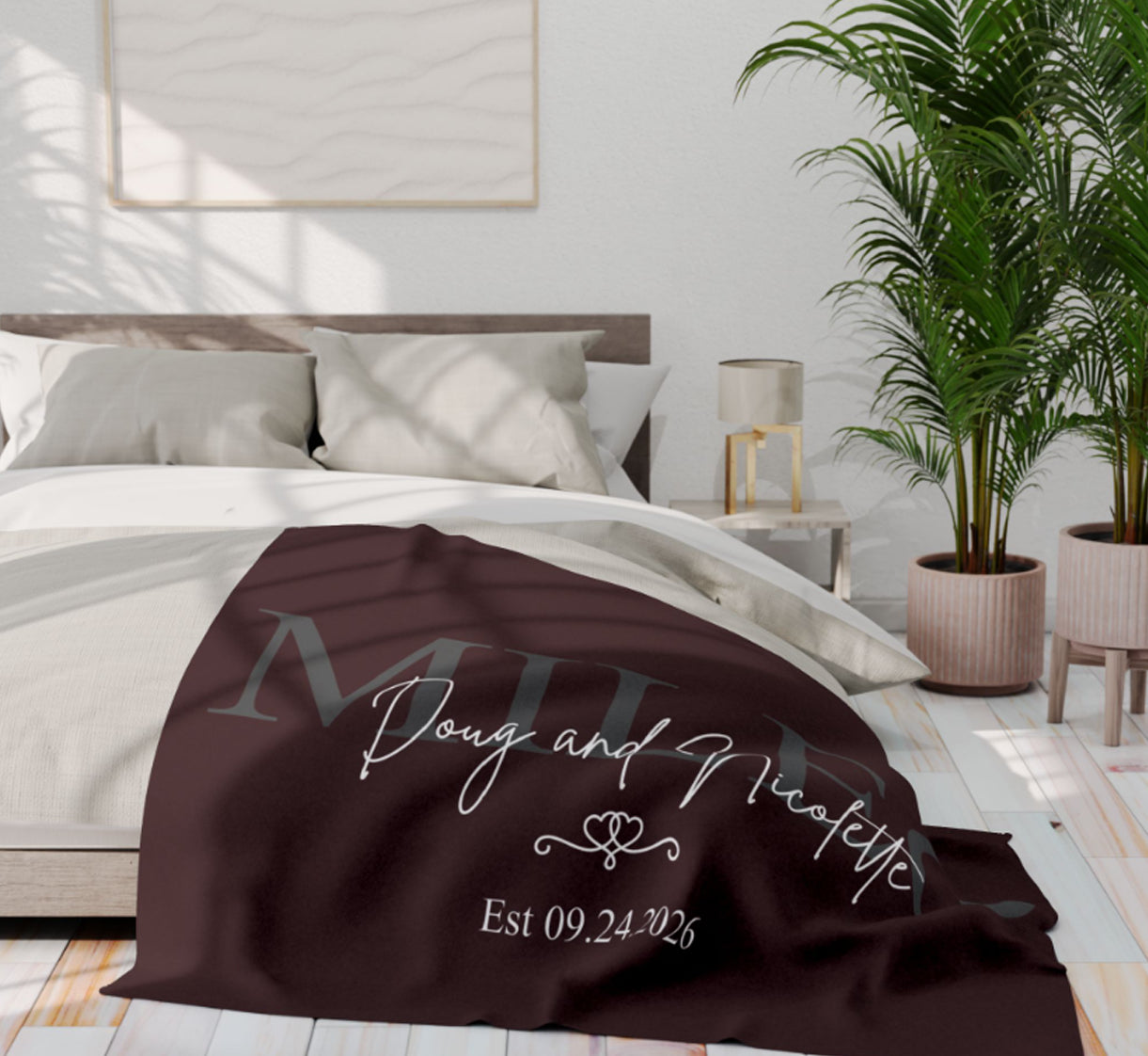 Personalized Wedding Blanket with Names & Date, Anniversary Engagement Throw, Custom Couple Gift, Bridal Shower or Bachelorette Present