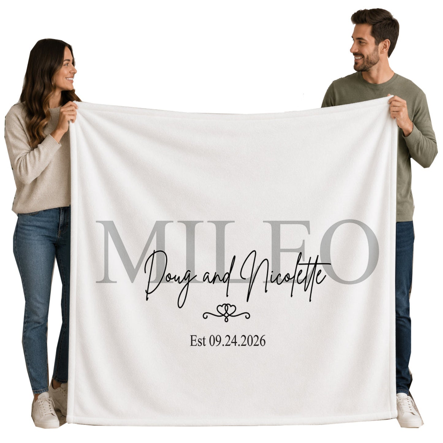 Personalized Wedding Blanket with Names & Date, Anniversary Engagement Throw, Custom Couple Gift, Bridal Shower or Bachelorette Present