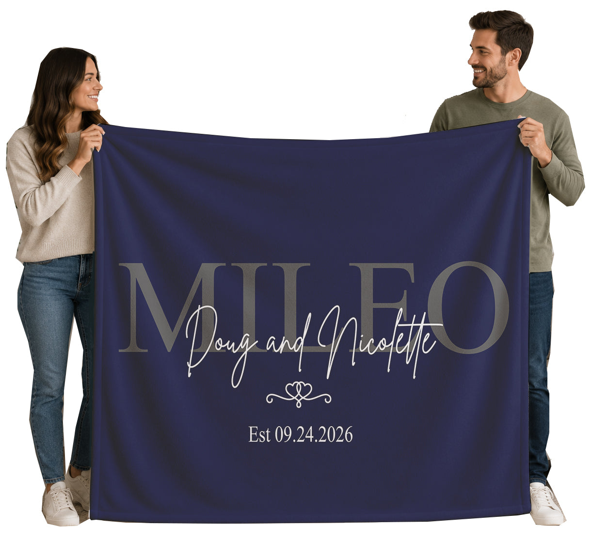 Personalized Wedding Blanket with Names & Date, Anniversary Engagement Throw, Custom Couple Gift, Bridal Shower or Bachelorette Present
