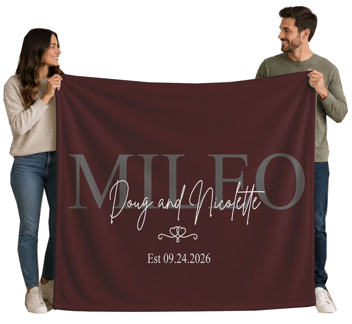 Personalized Wedding Blanket with Names & Date, Anniversary Engagement Throw, Custom Couple Gift, Bridal Shower or Bachelorette Present