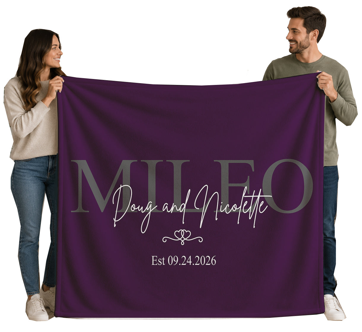 Personalized Wedding Blanket with Names & Date, Anniversary Engagement Throw, Custom Couple Gift, Bridal Shower or Bachelorette Present