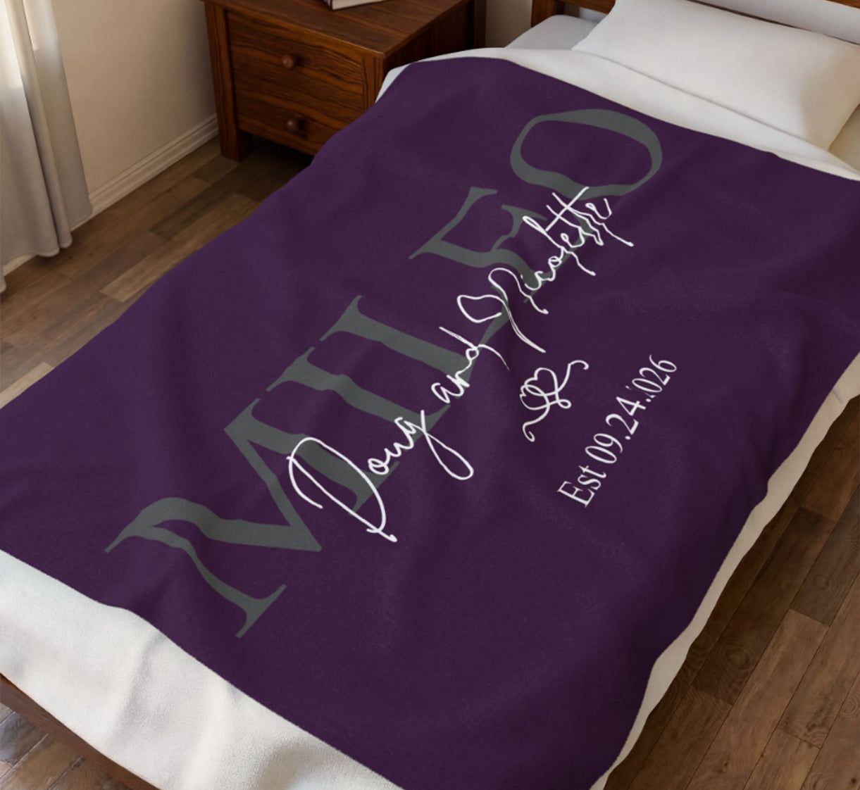 Personalized Wedding Blanket with Names & Date, Anniversary Engagement Throw, Custom Couple Gift, Bridal Shower or Bachelorette Present