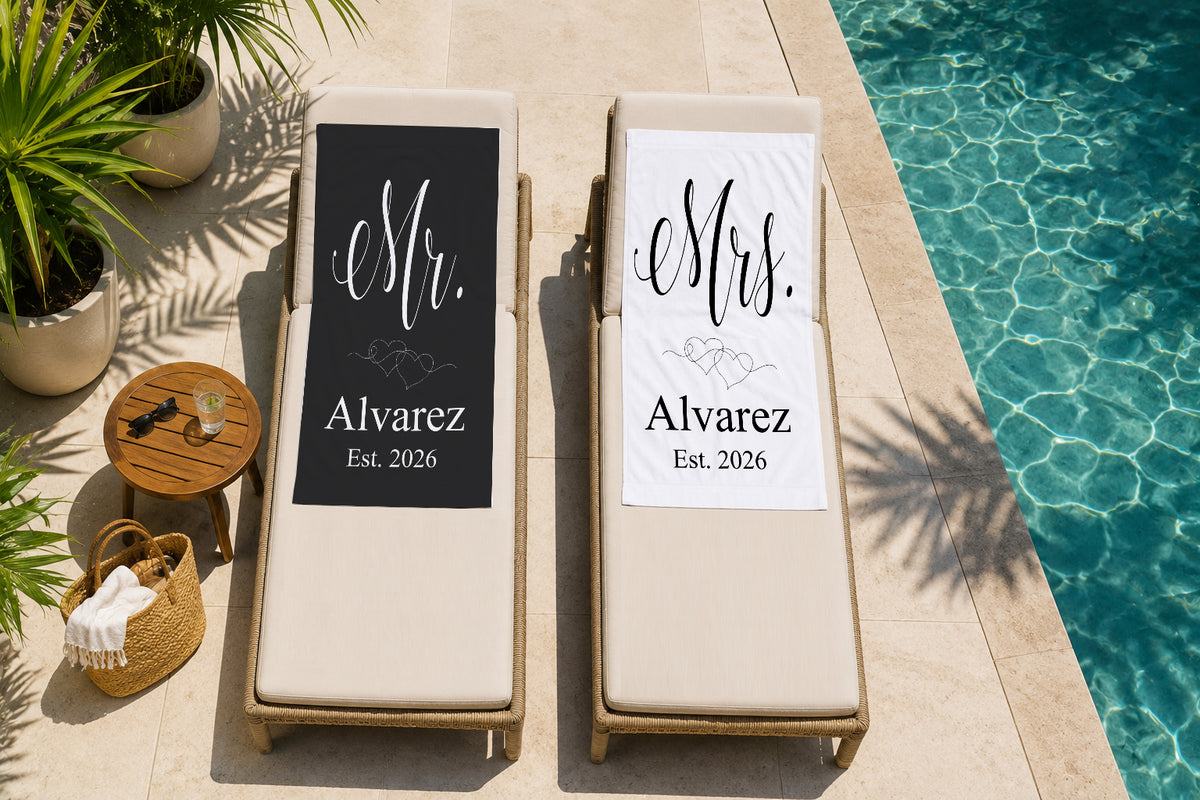 Personalized Mr and Mrs Beach Towel Set  | Honeymoon Gift