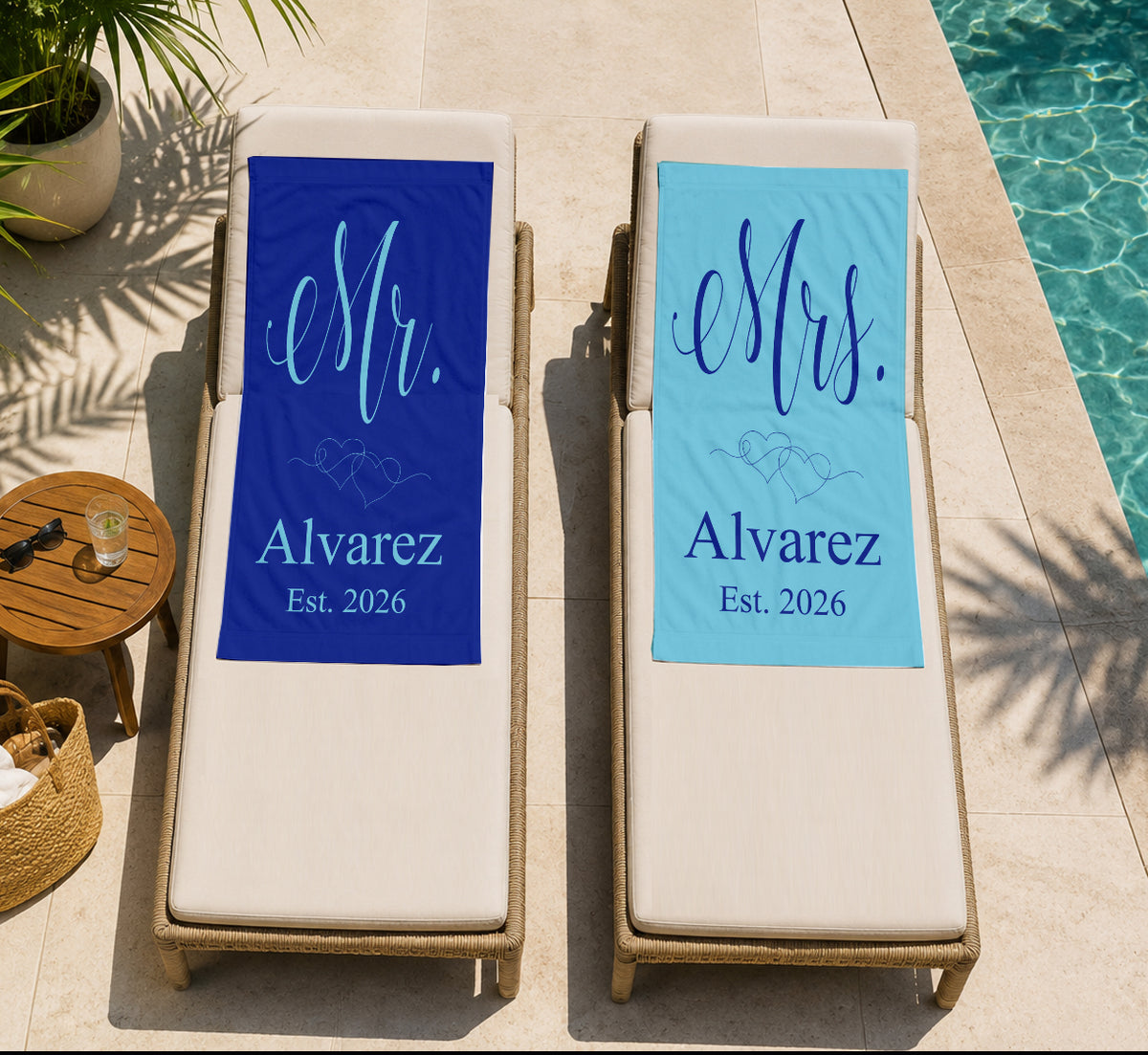 Personalized Mr and Mrs Beach Towel Set  | Honeymoon Gift