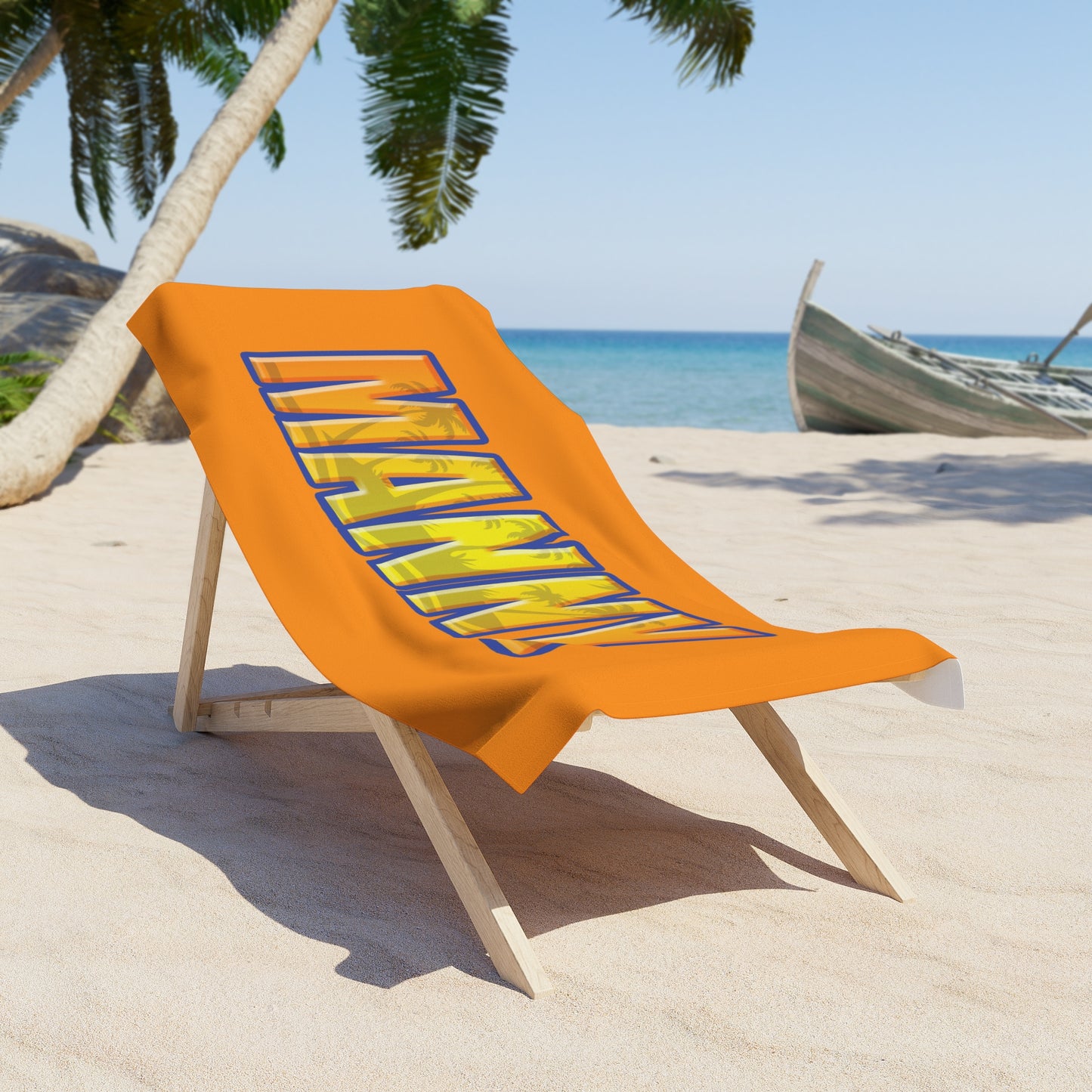 Personalized Beach Towel for Boys, Custom Name Tropical Palm Design