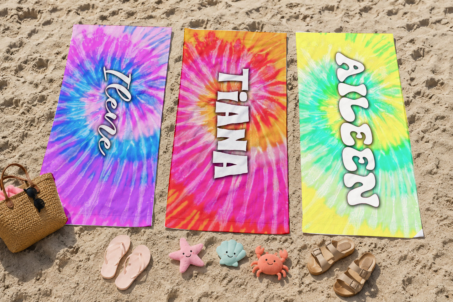 Personalized Pale Tie Dyed Beach Towel | Groovy Inspired Style | Summer Vacation Towel Gift | Beach Trip Keepsake | Vintage Towel Gift (Copy)