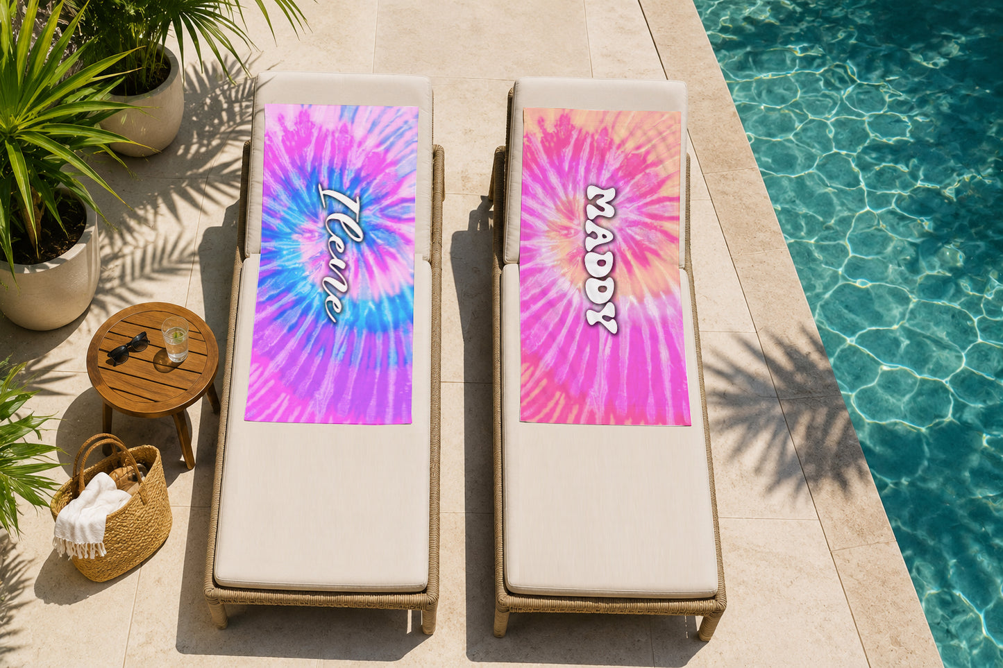 Personalized Pale Tie Dyed Beach Towel | Groovy Inspired Style | Summer Vacation Towel Gift | Beach Trip Keepsake | Vintage Towel Gift (Copy)