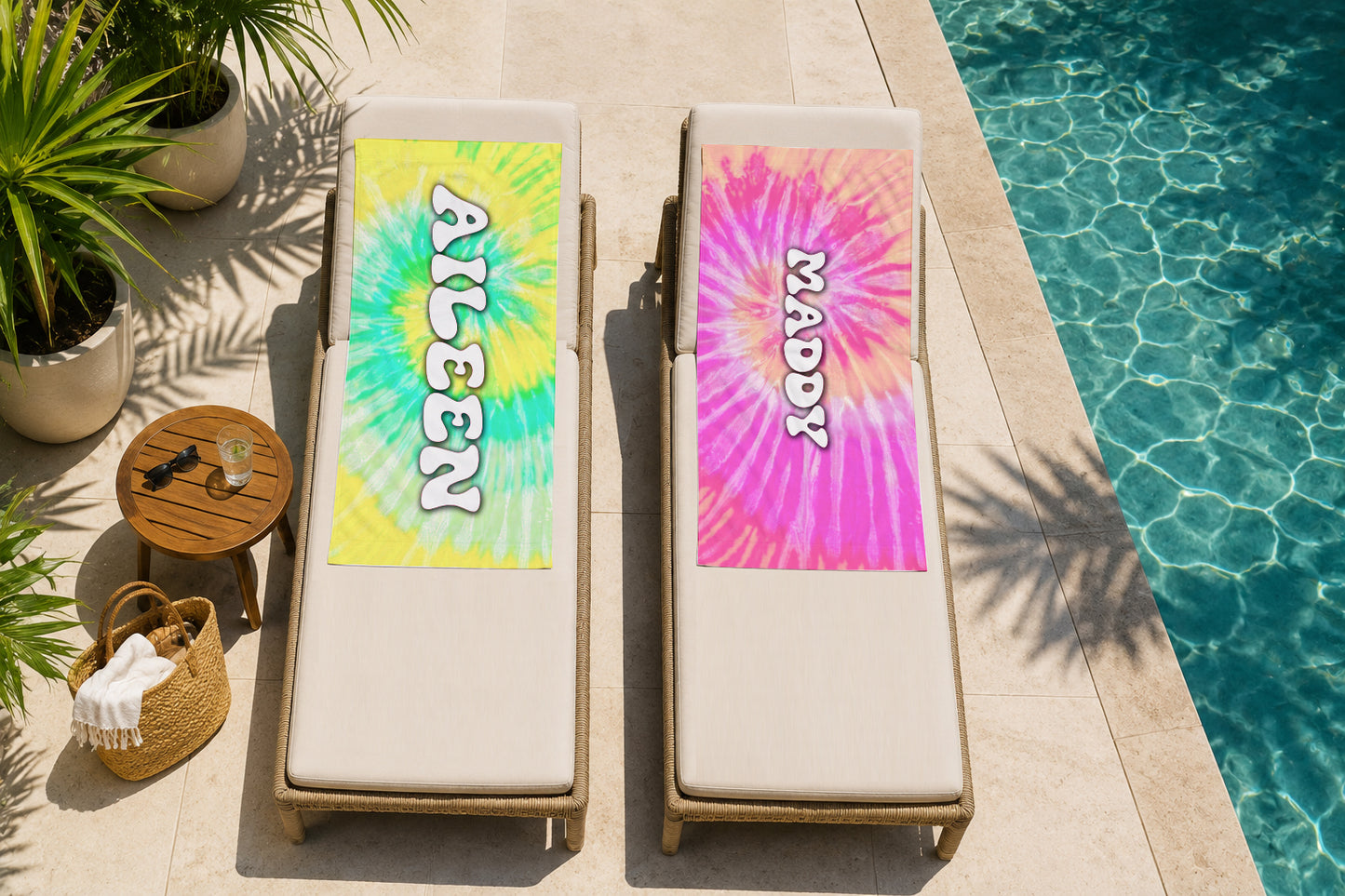 Personalized Pale Tie Dyed Beach Towel | Groovy Inspired Style | Summer Vacation Towel Gift | Beach Trip Keepsake | Vintage Towel Gift (Copy)