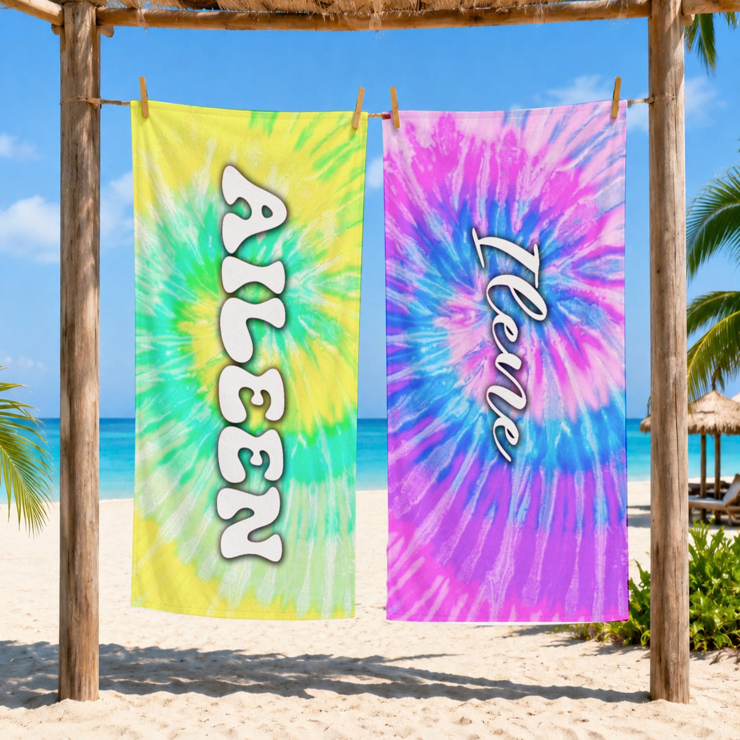 Personalized Pale Tie Dyed Beach Towel | Groovy Inspired Style | Summer Vacation Towel Gift | Beach Trip Keepsake | Vintage Towel Gift (Copy)