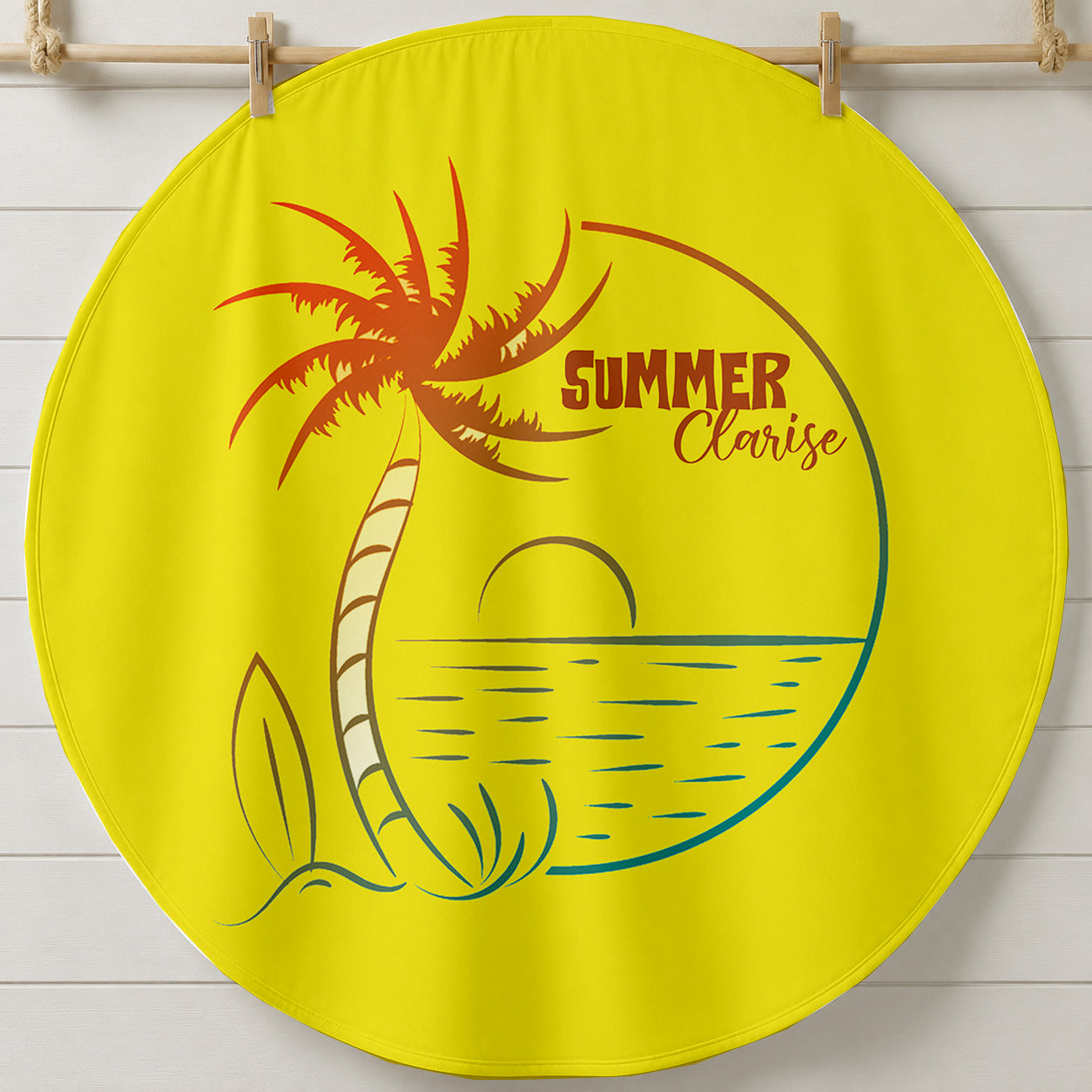Custom Personalized Round Beach Towel with Text | Beachy Palm Sea Tree Design | Summer Vacation | Back to School | Friends Beach Day Gift
