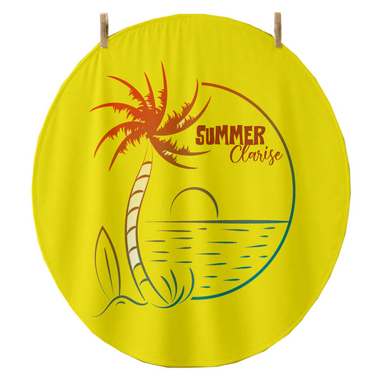 Custom Personalized Round Beach Towel with Text | Beachy Palm Sea Tree Design | Summer Vacation | Back to School | Friends Beach Day Gift