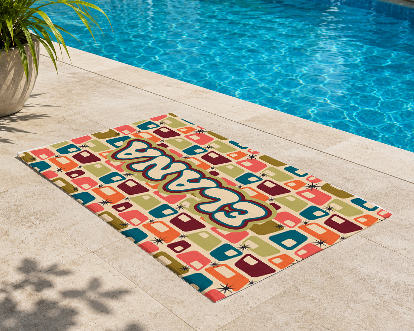 Personalized Retro Block Pattern Beach Towel | Groovy Inspired Style | Summer Vacation Towel Gift | Beach Trip Keepsake | Vintage Towel Gift