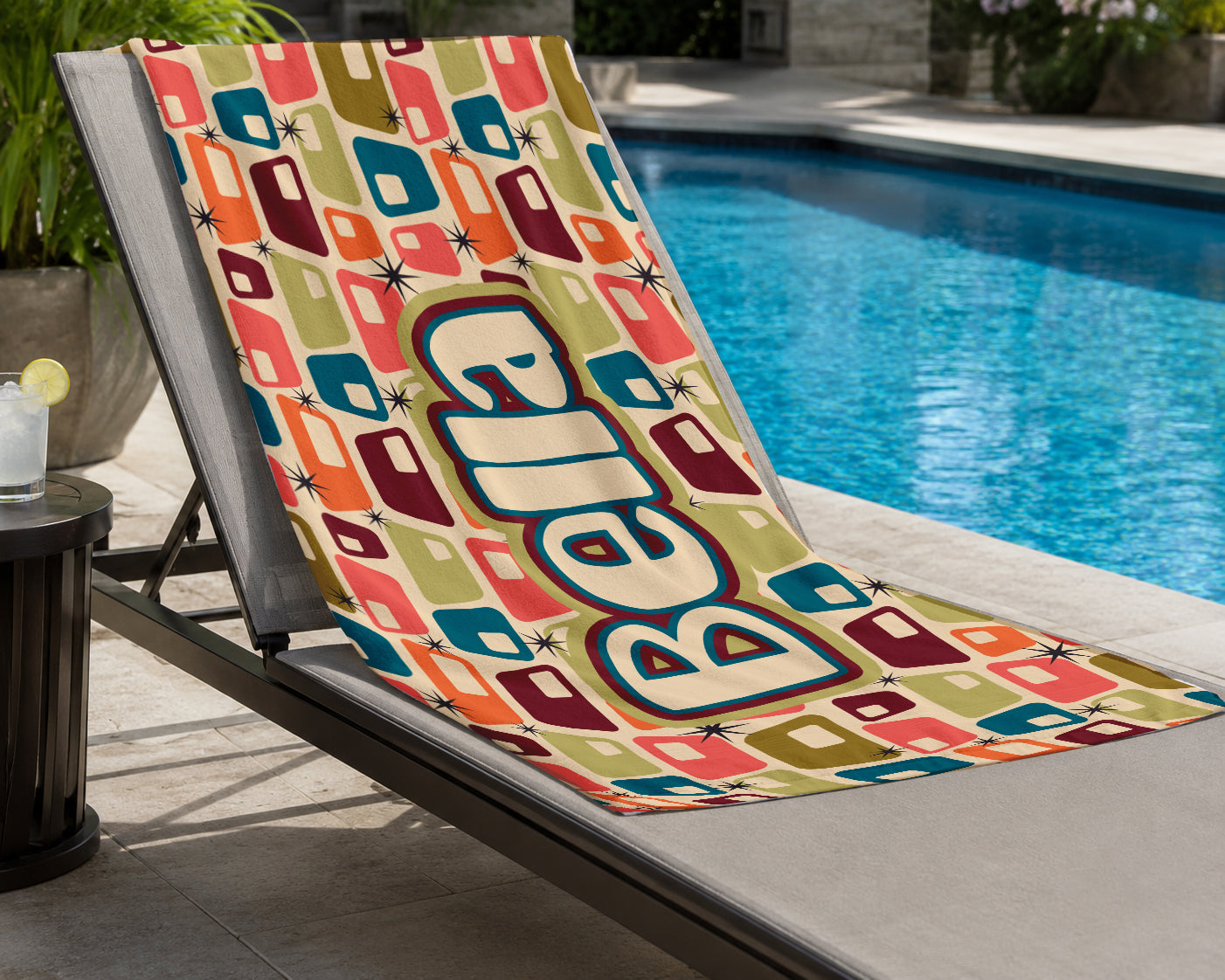 Personalized Retro Block Pattern Beach Towel | Groovy Inspired Style | Summer Vacation Towel Gift | Beach Trip Keepsake | Vintage Towel Gift