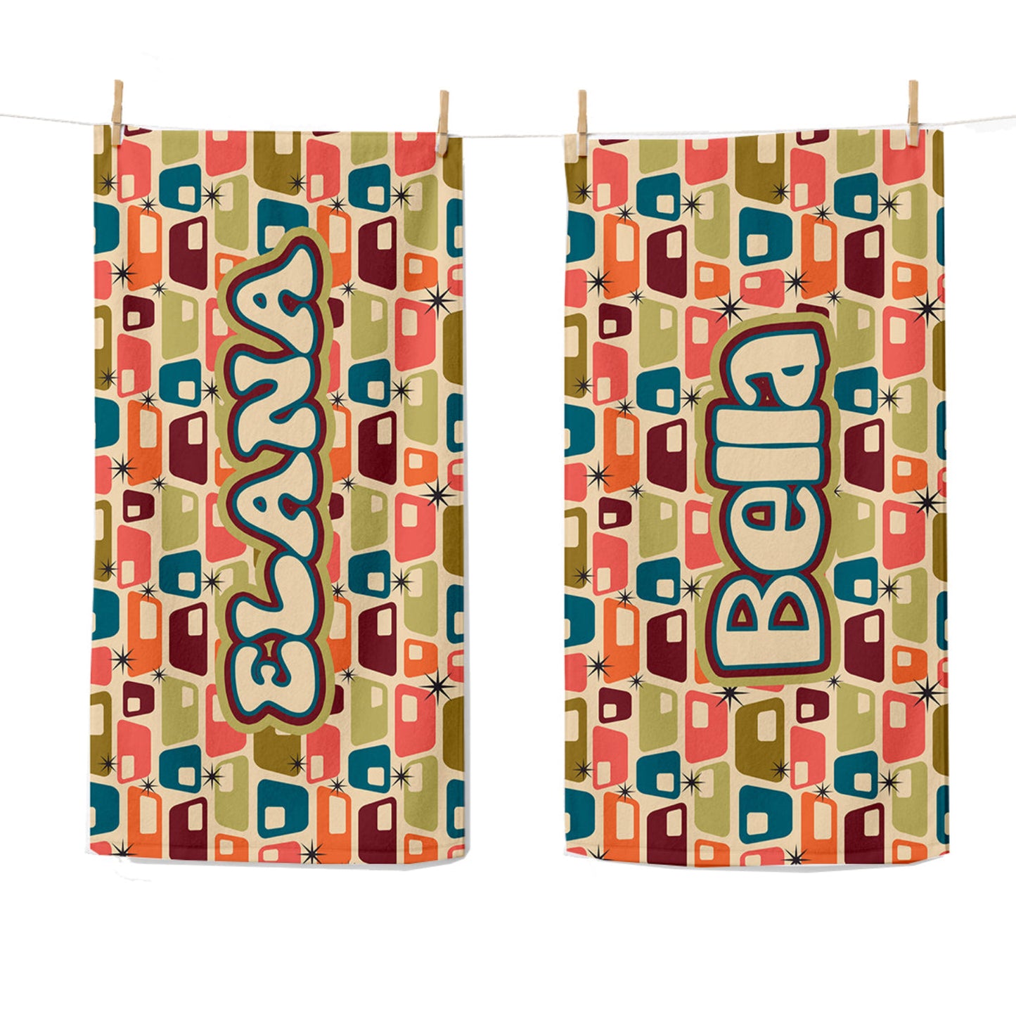 Personalized Retro Block Pattern Beach Towel