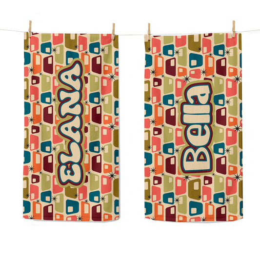 Personalized Retro Block Pattern Beach Towel | Groovy Inspired Style | Summer Vacation Towel Gift | Beach Trip Keepsake | Vintage Towel Gift