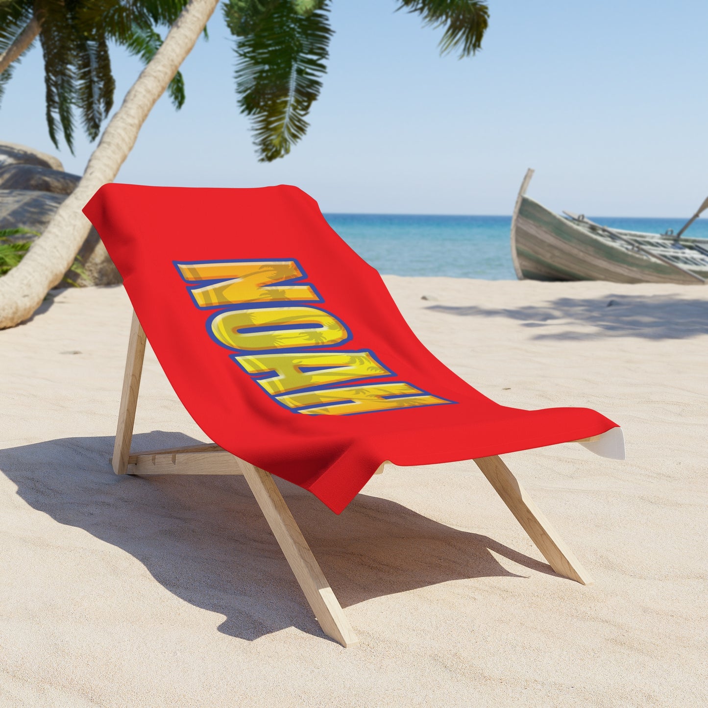 Personalized Beach Towel for Boys, Custom Name Tropical Palm Design