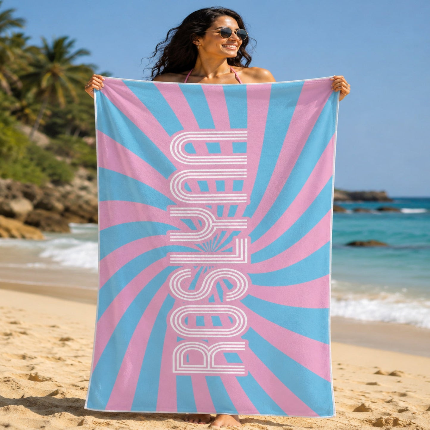 Personalized Retro Swirl Groovy Beach Towel | 1960s Inspired Style | Summer Vacation Towel Gift | Beach Trip Keepsake | Group Swim Keepsake