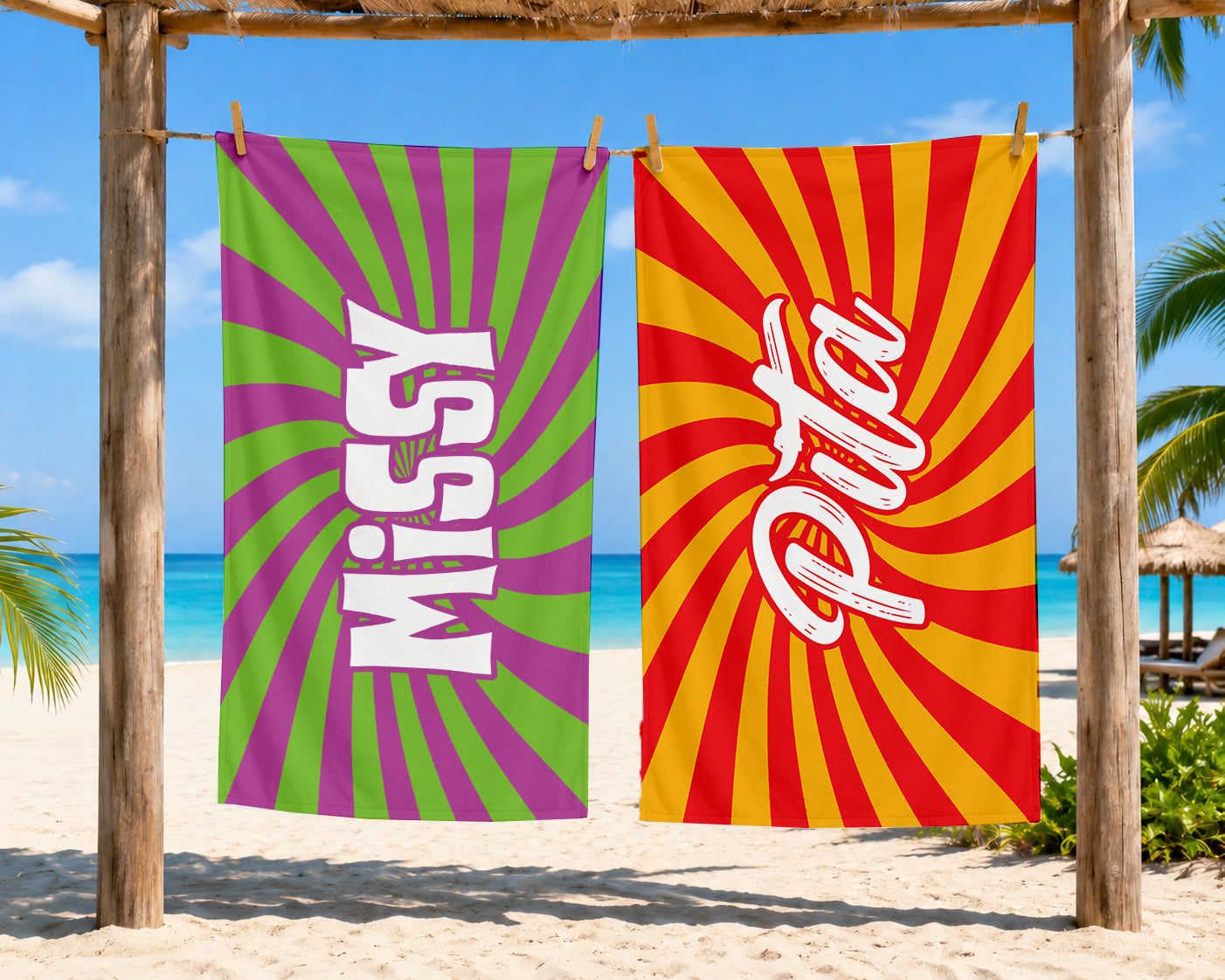 Personalized Retro Swirl Groovy Beach Towel | 1960s Inspired Style | Summer Vacation Towel Gift | Beach Trip Keepsake | Group Swim Keepsake