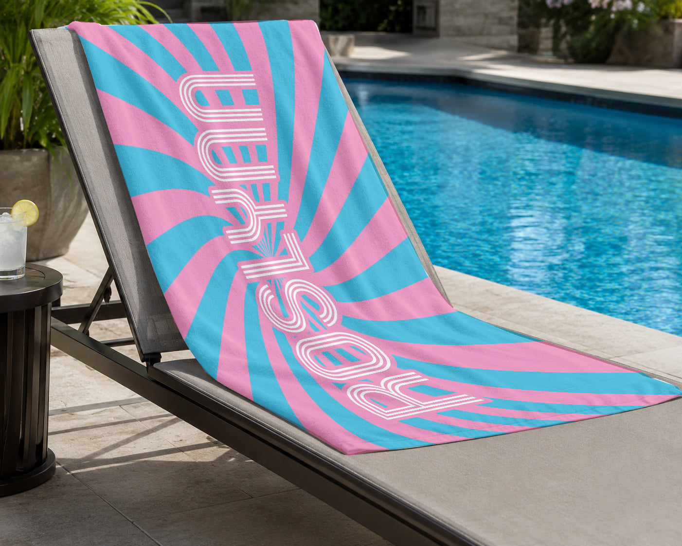 Personalized Retro Swirl Groovy Beach Towel | 1960s Inspired Style | Summer Vacation Towel Gift | Beach Trip Keepsake | Group Swim Keepsake