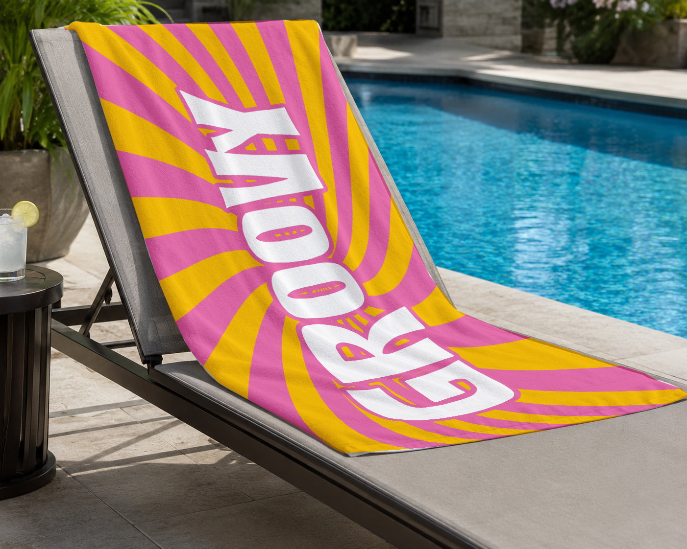Personalized Retro Swirl Groovy Beach Towel | 1960s Inspired Style | Summer Vacation Towel Gift | Beach Trip Keepsake | Group Swim Keepsake