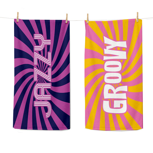 Personalized Retro Swirl Groovy Beach Towel | 1960s Inspired Style | Summer Vacation Towel Gift | Beach Trip Keepsake | Group Swim Keepsake