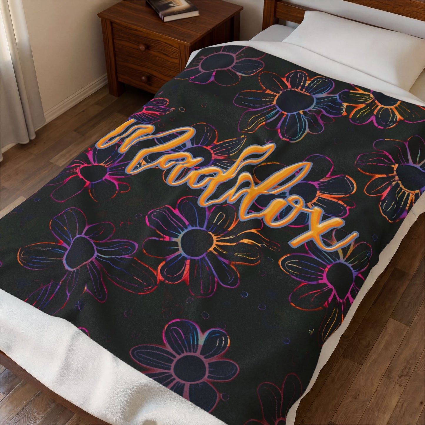 Personalized Neon Electric Floral Design with Name Blanket | Girls Custom Flower Throw | Fleece Gift for women and girls | Back to School