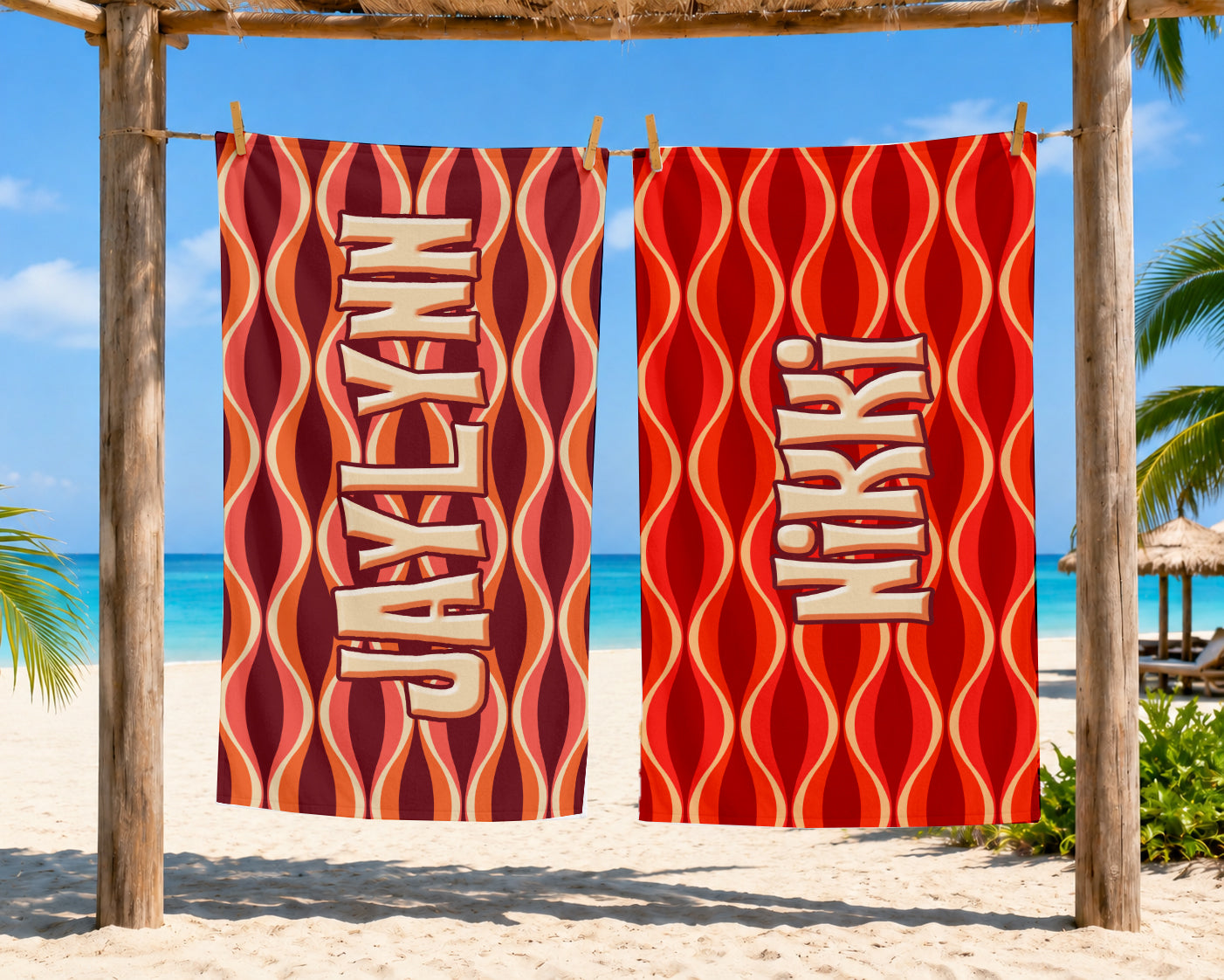 Personalized Retro Waves Beach Towel | Groovy Inspired Style | Summer Vacation Towel Gift | Beach Trip Keepsake | Swim Meets and Teams Gifts