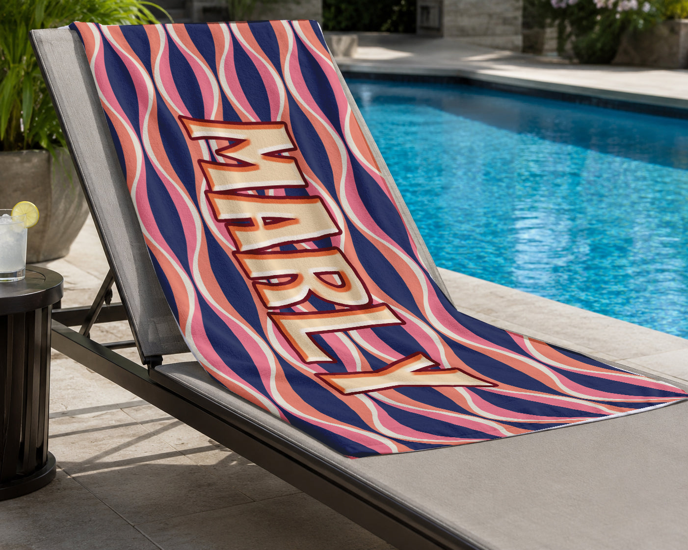 Personalized Retro Waves Beach Towel | Groovy Inspired Style | Summer Vacation Towel Gift | Beach Trip Keepsake | Swim Meets and Teams Gifts