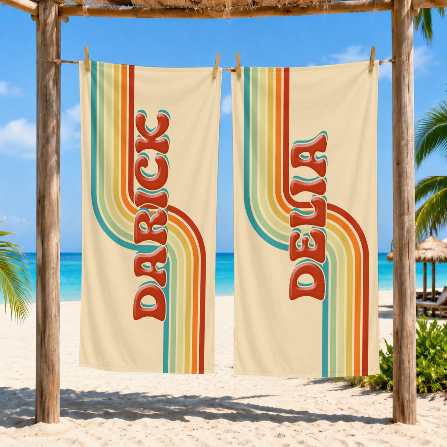 Personalized Retro Stripes Beach Towel | Groovy Inspired Style | Summer Vacation Towel Gift | Beach Trip Keepsake | Vintage Towel Gifts
