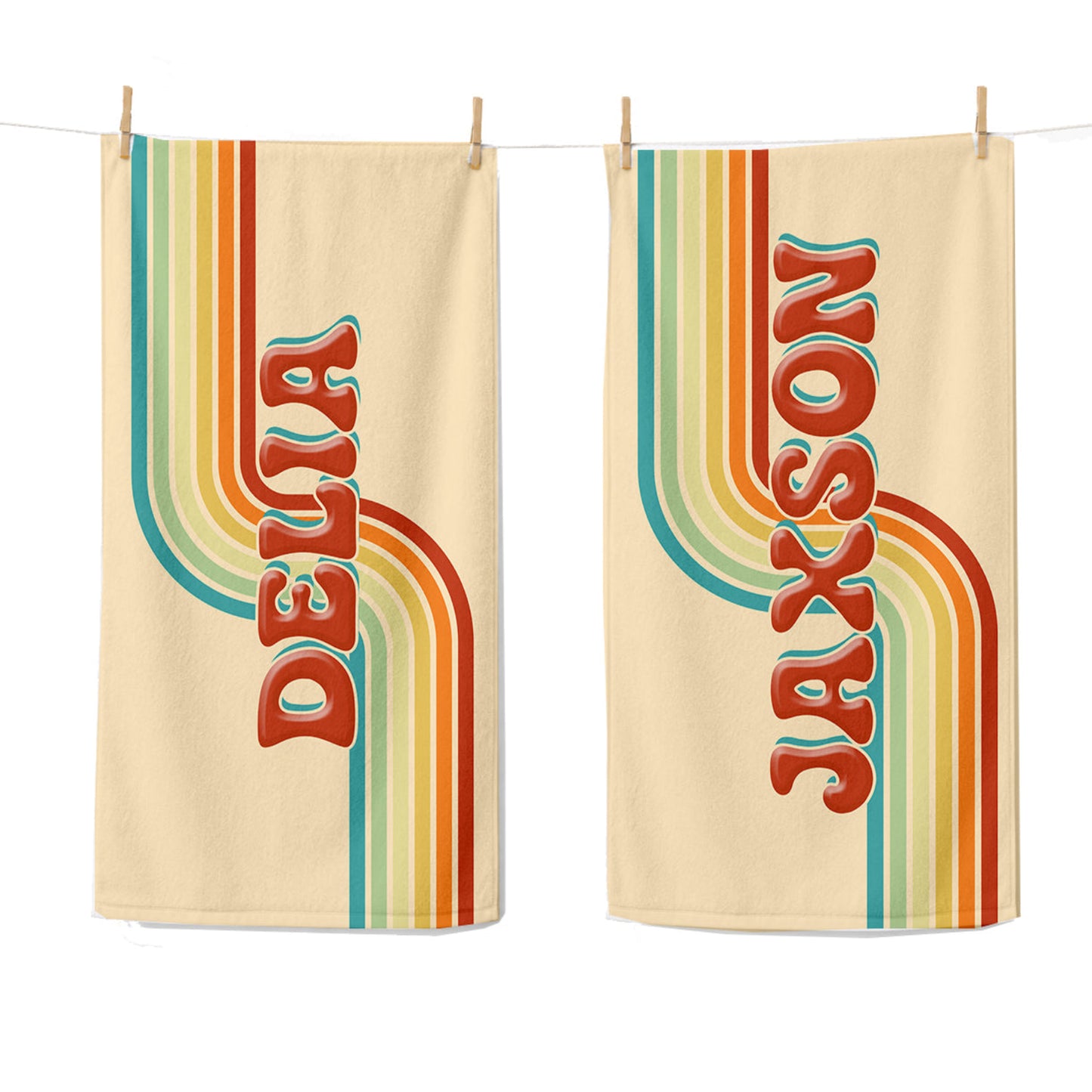 Personalized Retro Stripes Beach Towel | Groovy Inspired Style