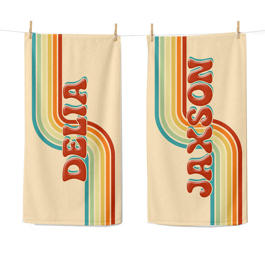 Personalized Retro Stripes Beach Towel | Groovy Inspired Style | Summer Vacation Towel Gift | Beach Trip Keepsake | Vintage Towel Gifts
