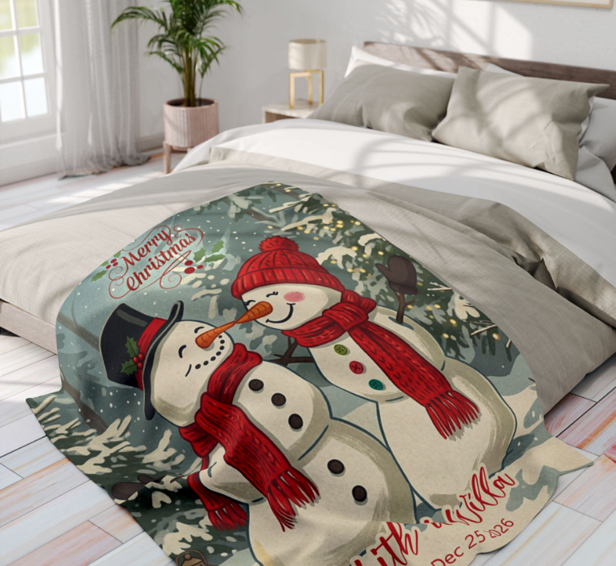 Personalized Snowman Couple Christmas Blanket