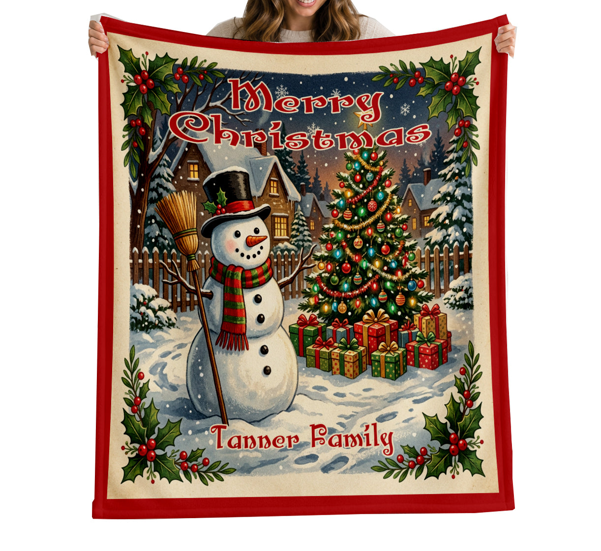 Personalized Christmas Blanket | Custom Snowman Throw | Nostalgic Holiday Decor | Cozy Family Name Blanket | Rustic Christmas Gift