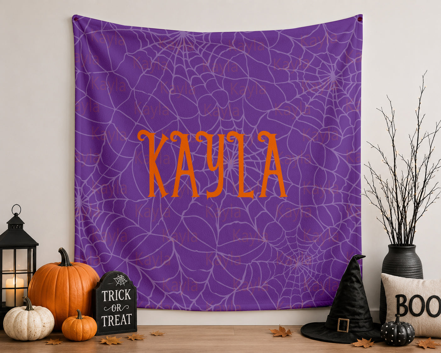 Personalized Halloween Spider Web Name Blanket | Creepy Throw | Macabre Gift |  Spooky Home Fall Decor | Halloween Keepsake | Eerie Autumn