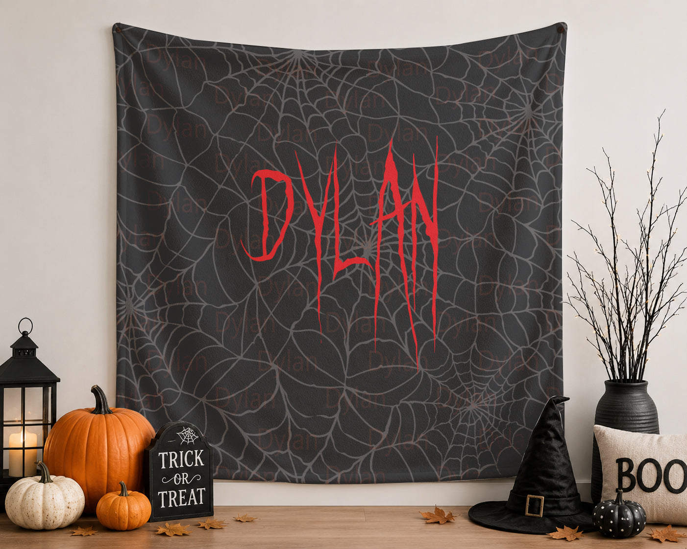 Personalized Halloween Spider Web Name Blanket | Creepy Throw | Macabre Gift |  Spooky Home Fall Decor | Halloween Keepsake | Eerie Autumn