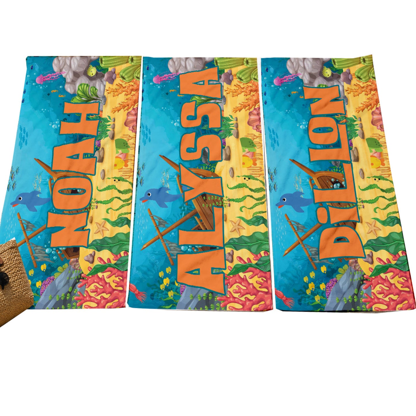 Personalized Kids Underwater Beach Towel | Pirate Sunken Treasure Theme