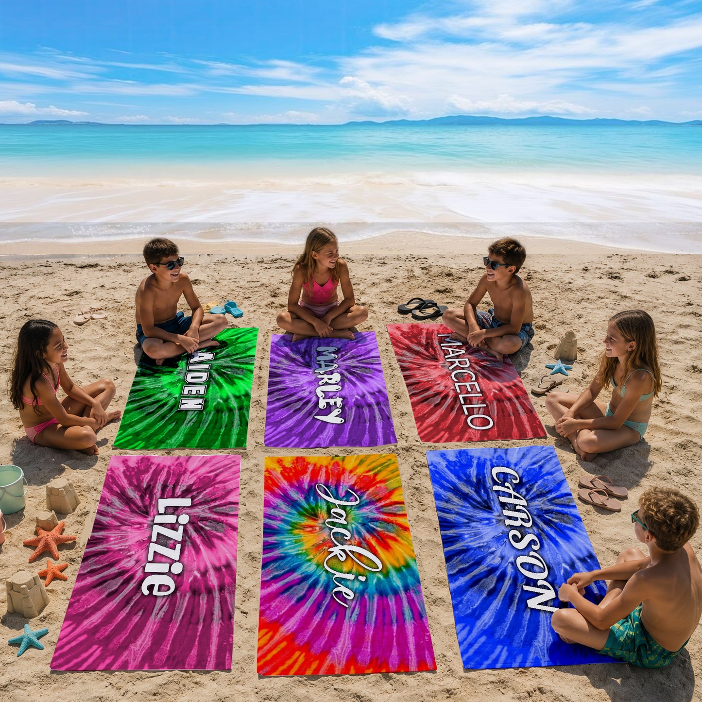 Personalized Tie Dyed Beach Towel | Groovy Inspired Style | Summer Vacation Towel Gift | Beach Trip Keepsake | Vintage Towel Gift