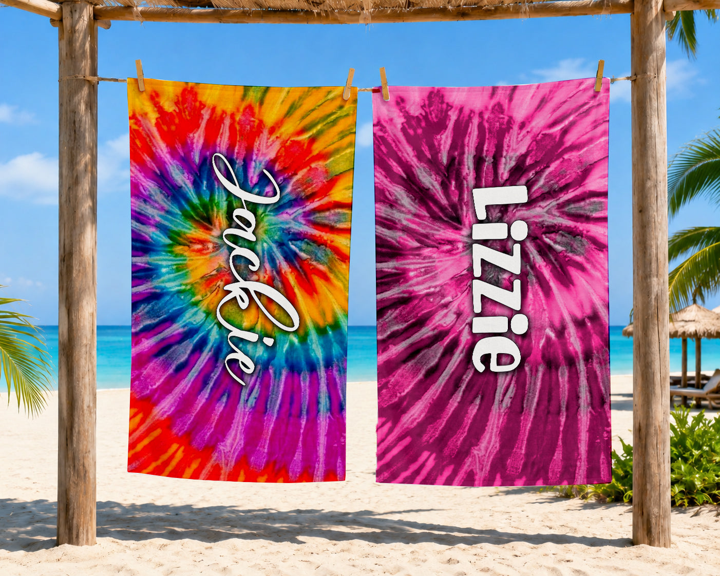 Personalized Tie Dyed Beach Towel | Groovy Inspired Style | Summer Vacation Towel Gift | Beach Trip Keepsake | Vintage Towel Gift