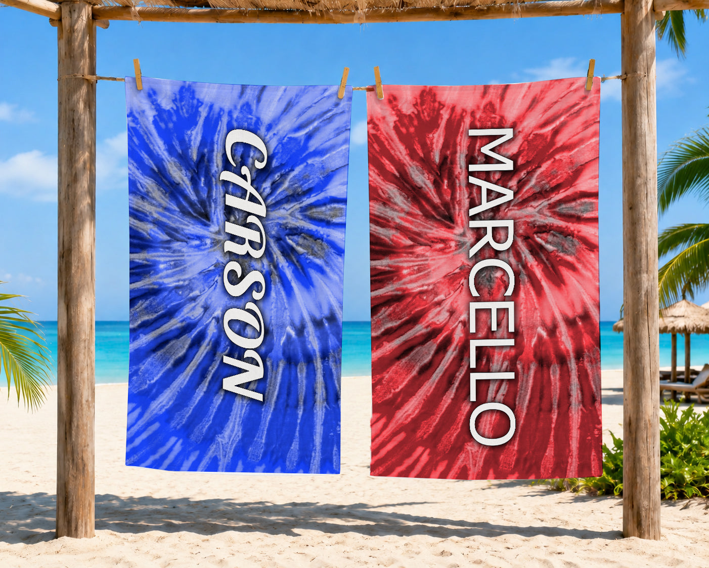 Personalized Tie Dyed Beach Towel | Groovy Inspired Style | Summer Vacation Towel Gift | Beach Trip Keepsake | Vintage Towel Gift
