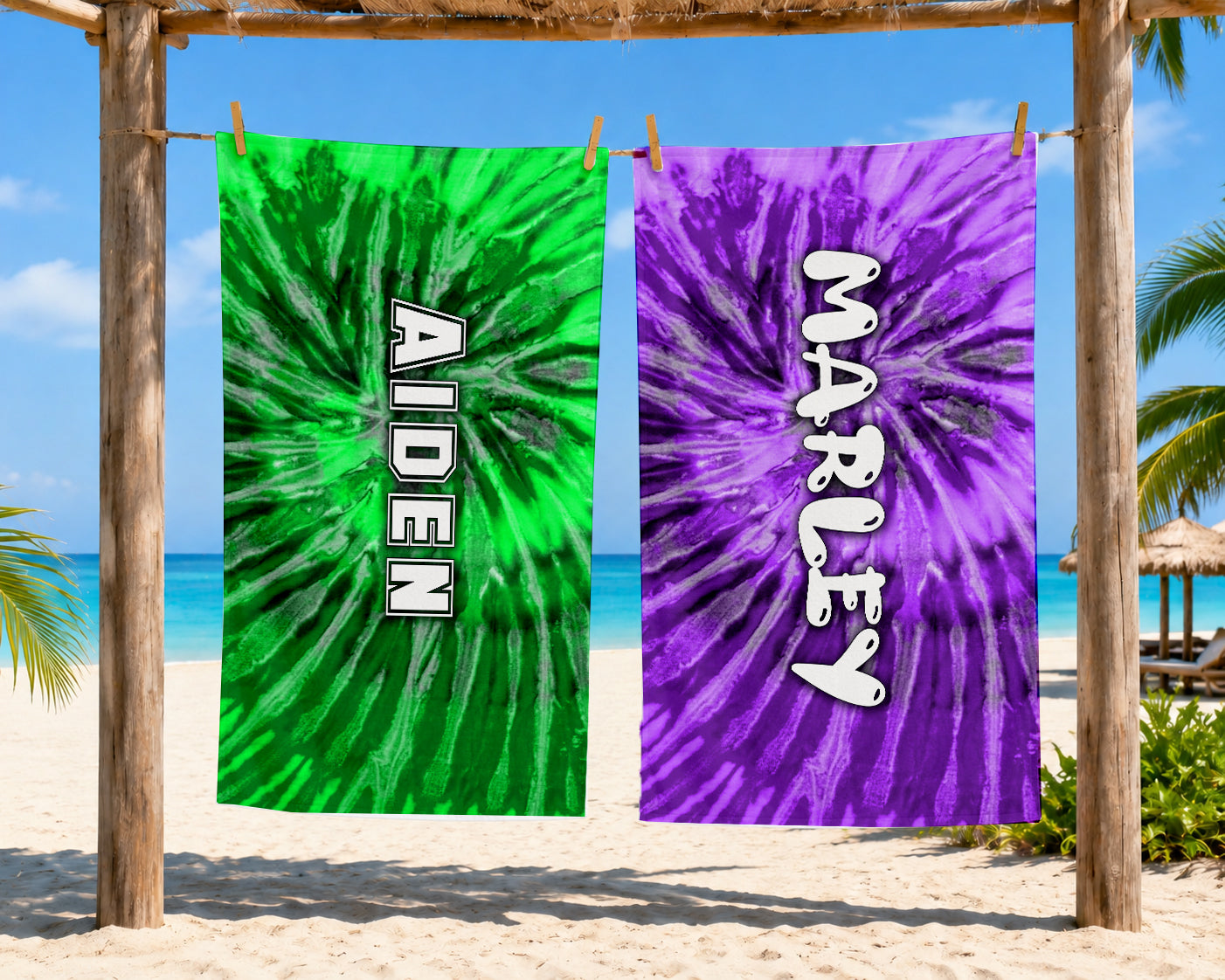 Personalized Tie Dyed Beach Towel | Groovy Inspired Style | Summer Vacation Towel Gift | Beach Trip Keepsake | Vintage Towel Gift