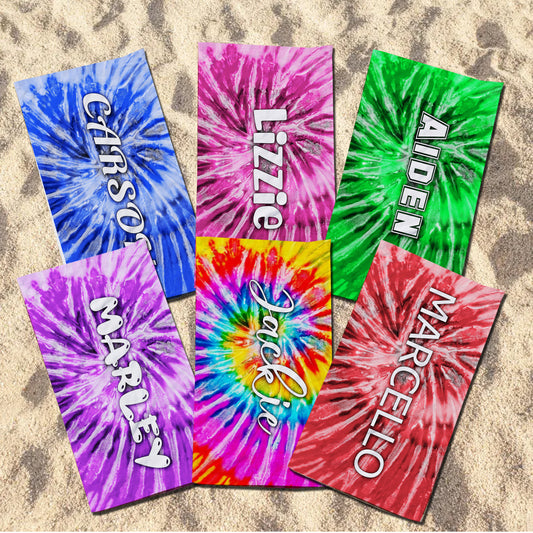 Personalized Retro Tie Dyed Beach Towel