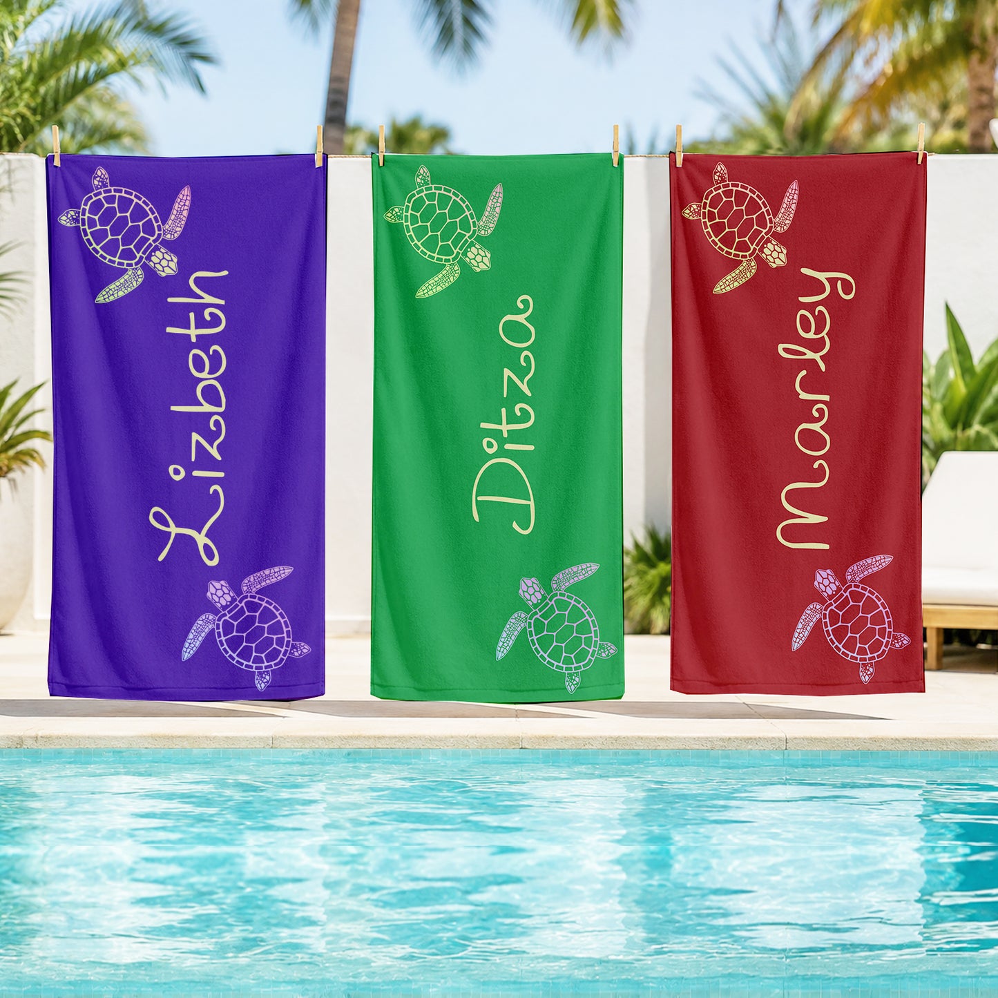 Personalized Sea Turtle Beach Towel | Watercolor Style Turtle Towel with Name | Sea Theme Kids | Custom Summer Vacation Gift  | Beach Day